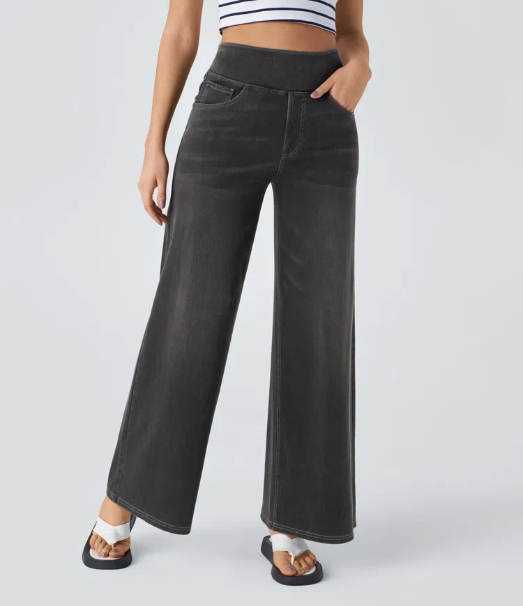 mamymarket™-Quinn Super Stretch High-Waisted Wide Leg Jeans