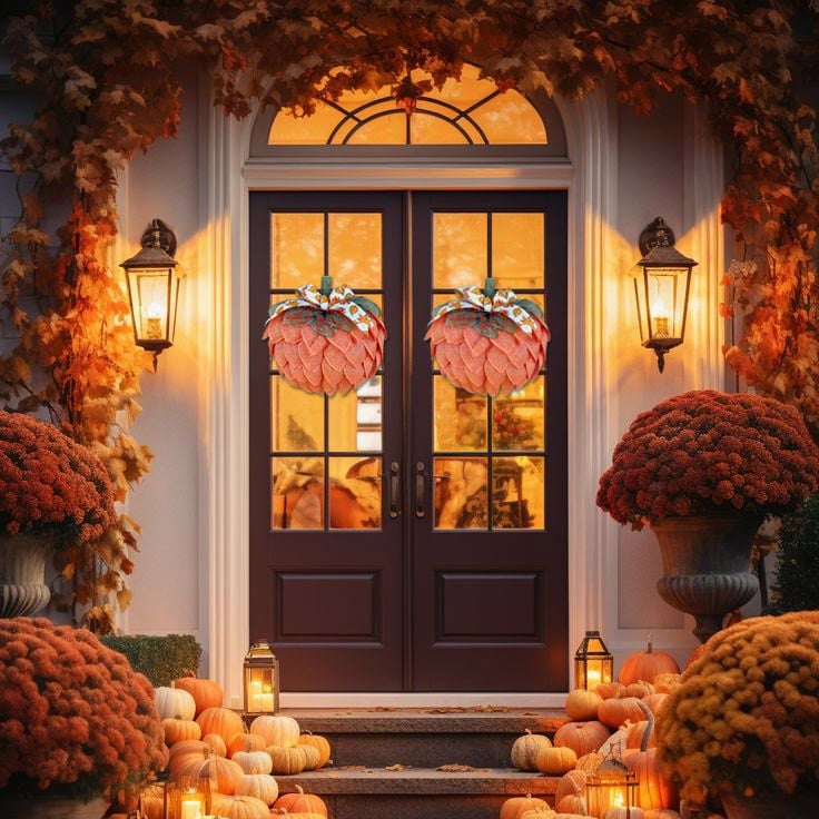 🍁 Farmhouse Pumpkin Wreath For Front Door