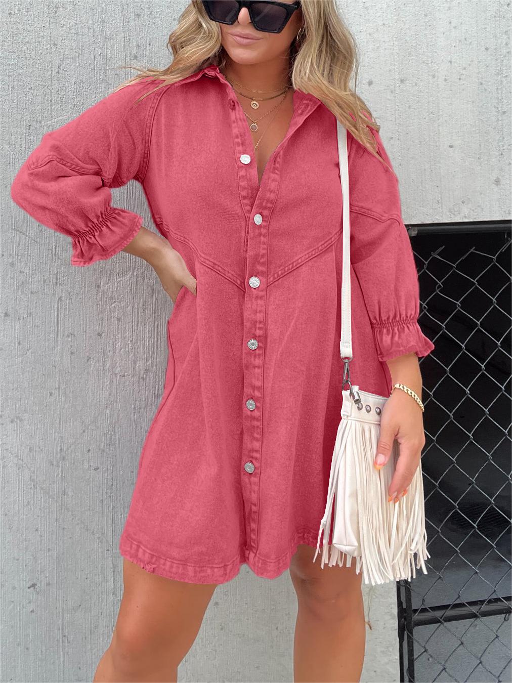 2024 New Washed Denim Puff Sleeve Dress (Buy 2 Free Shipping)