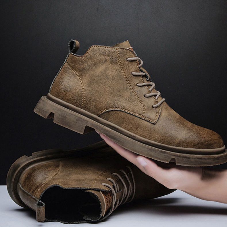 Men's lace-up round toe work casual leather boots