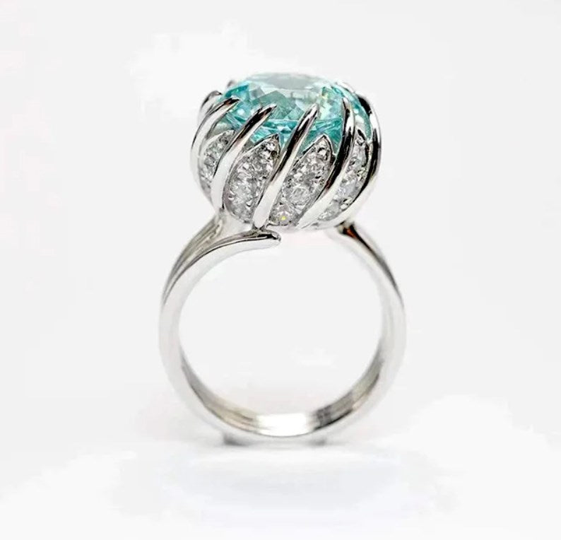 6 Carat Paraiba Blue-green Lotus Diamond Ring