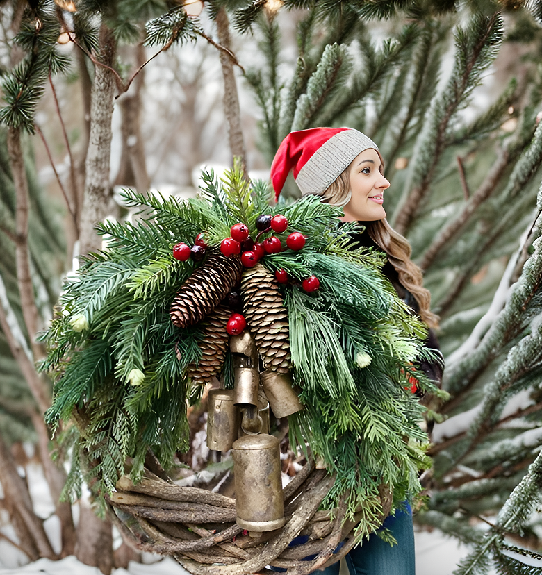 🔥Early Christmas Sale🍭 Farmhouse Christmas Wreath, Boho Wreath, Holiday Wreath