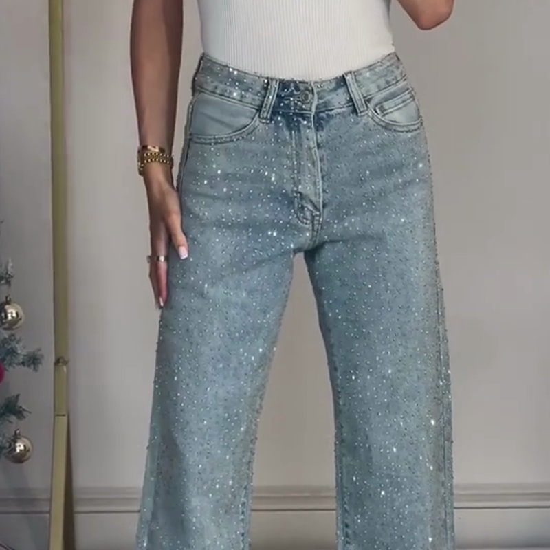 🔥Straight leg jeans with rhinestones✨Become the shining protagonist!✨