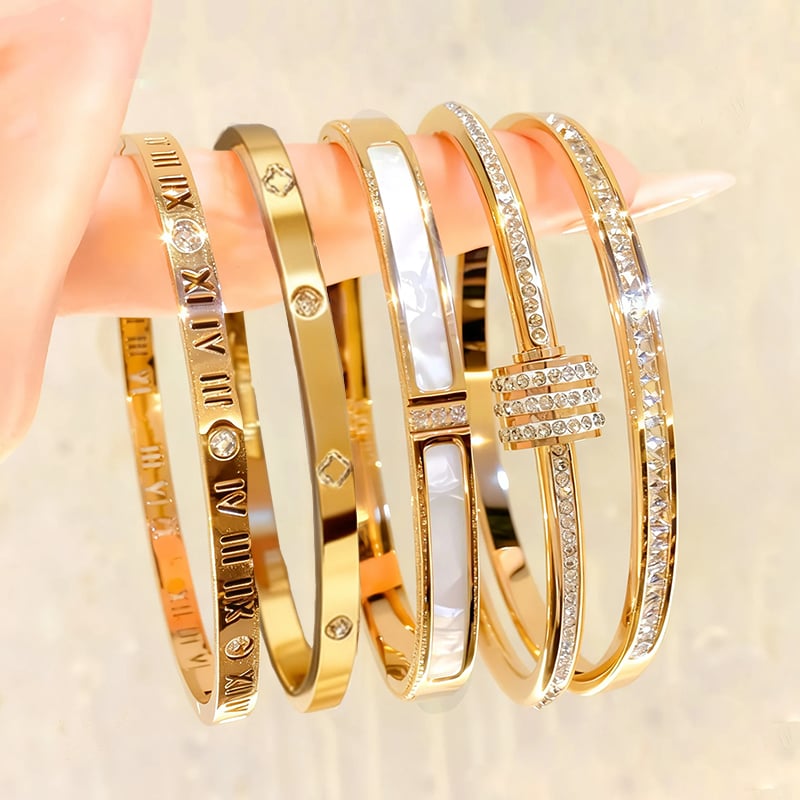 5-Piece Elegant Stainless Steel Bracelet Set,  Fashionable Classic Design & Fade-Resistant