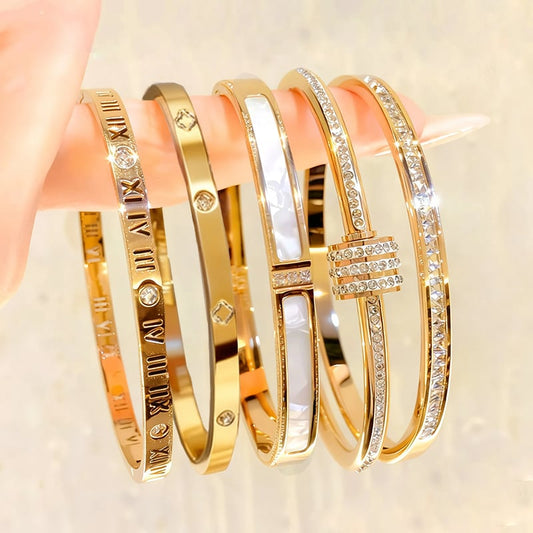 5-Piece Elegant Stainless Steel Bracelet Set,  Fashionable Classic Design & Fade-Resistant