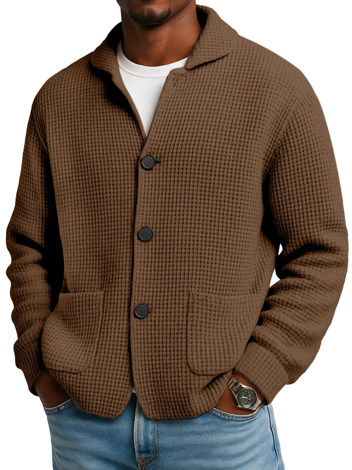 Autumn And Winter Solid Color Stand Collar Knitted Jacket