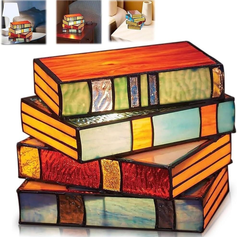 mamymarket™-Stained Plastic Stacked Books Lamp