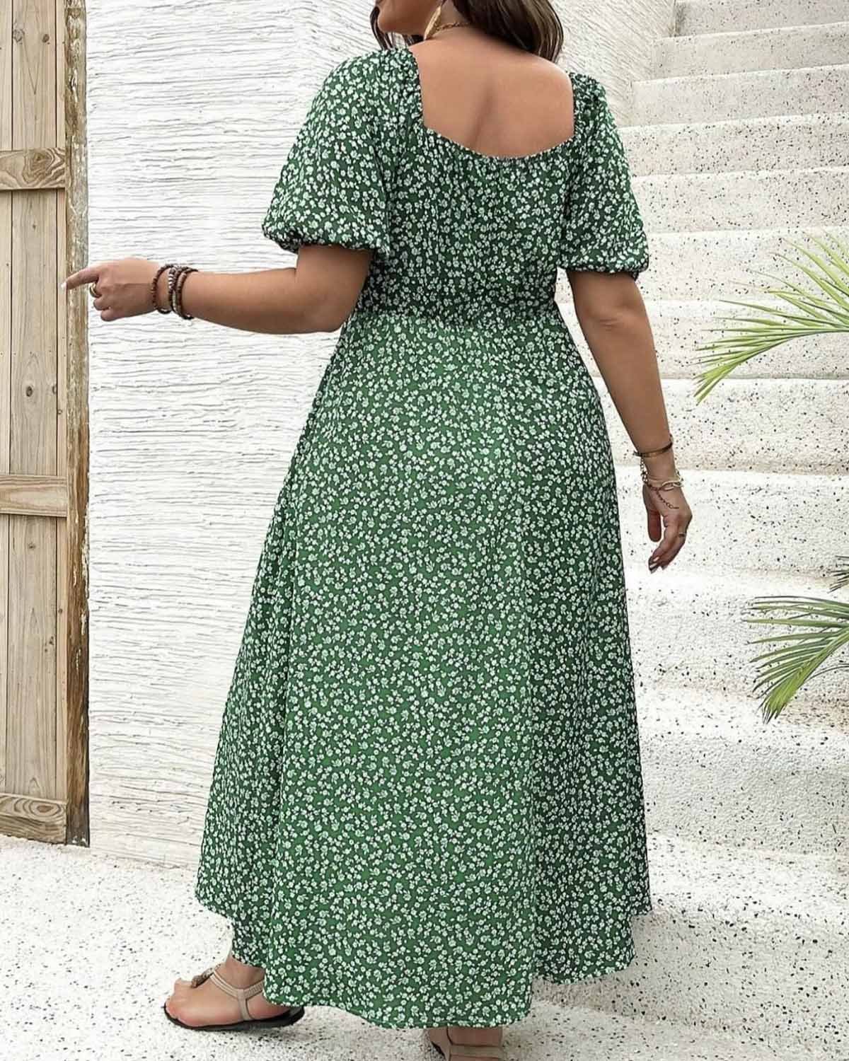 💗Plus Size Split Floral Print Boho Maxi Dress