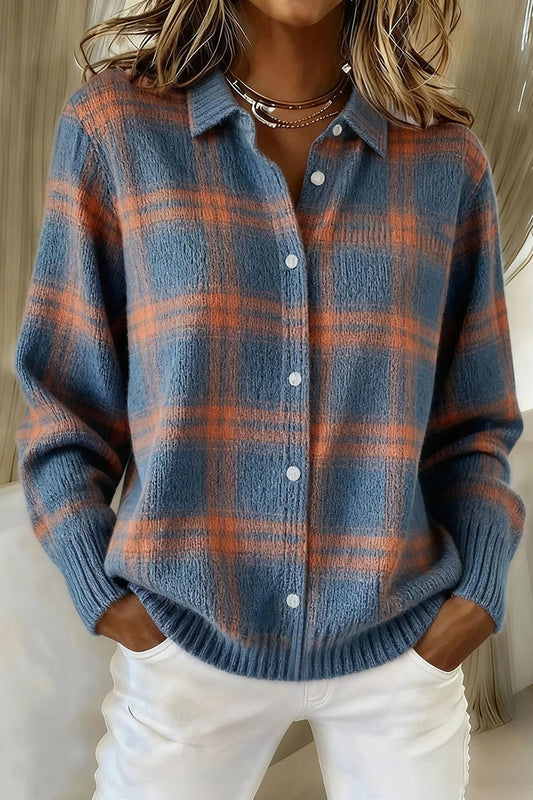 CLEARANCE SALE🔥 Women's Plaid Print Casual Cotton Buttoned Cardigan Sweater