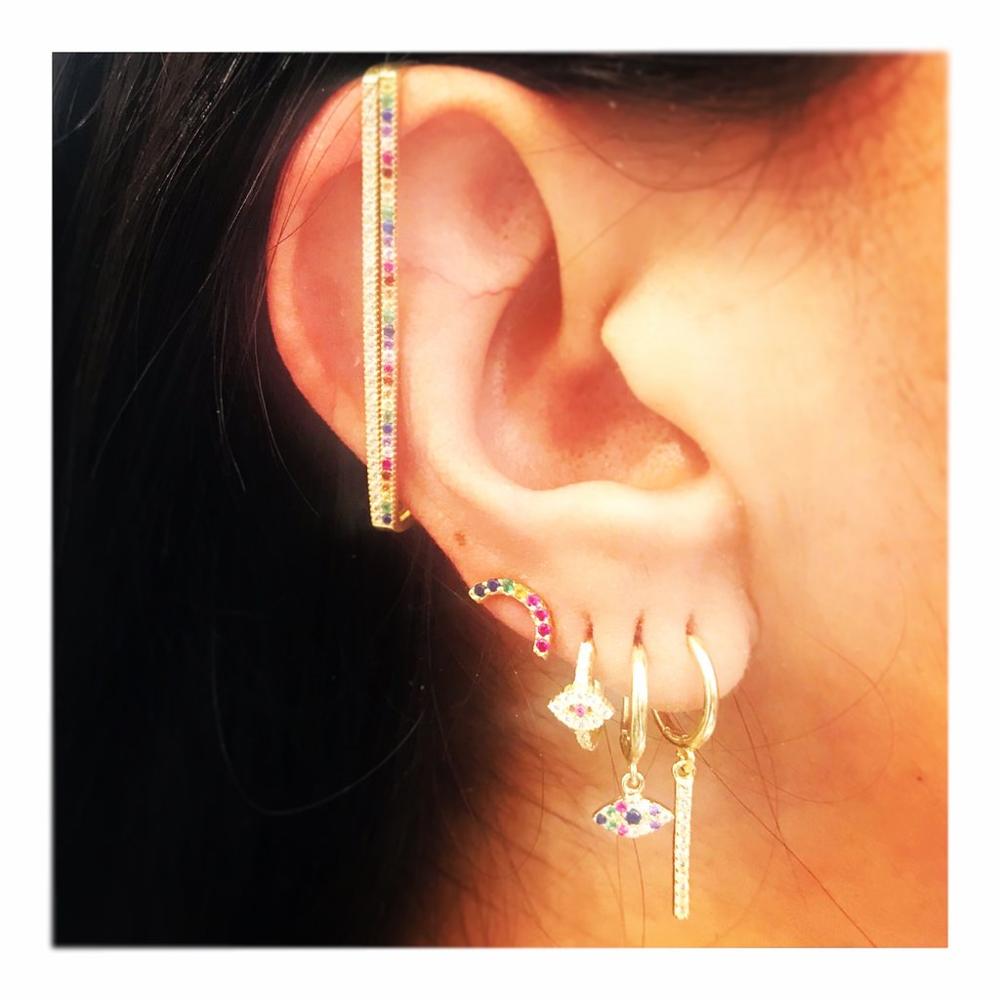 1 piece ear white rainbow cz rectangle cuff earring