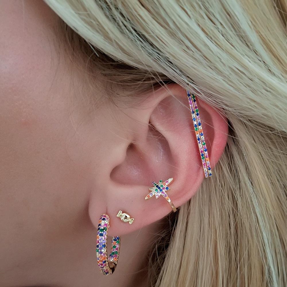 1 piece ear white rainbow cz rectangle cuff earring