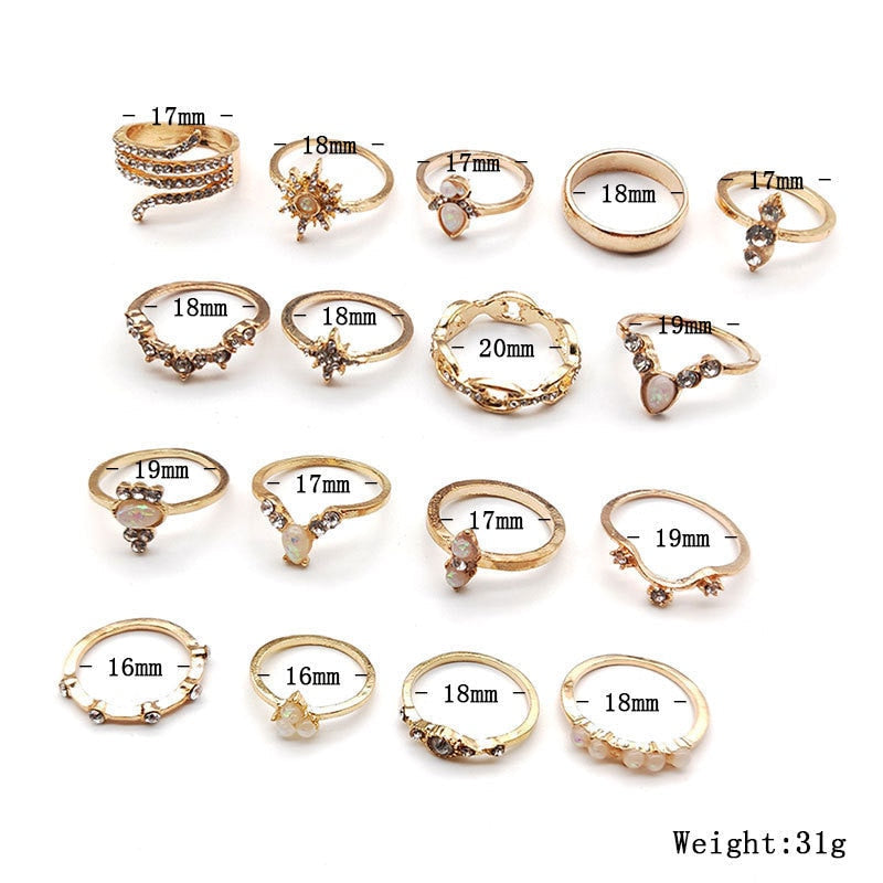 Fashion Crystal Gold color  Geometric Knuckle Rings set