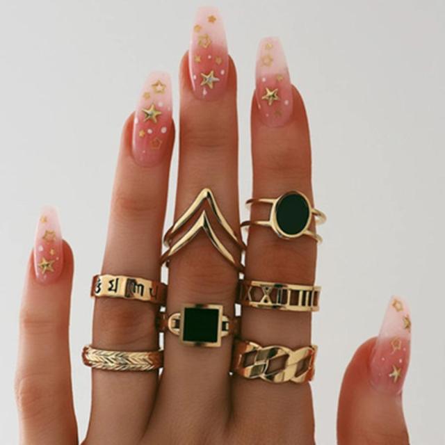 Fashion Crystal Gold color  Geometric Knuckle Rings set