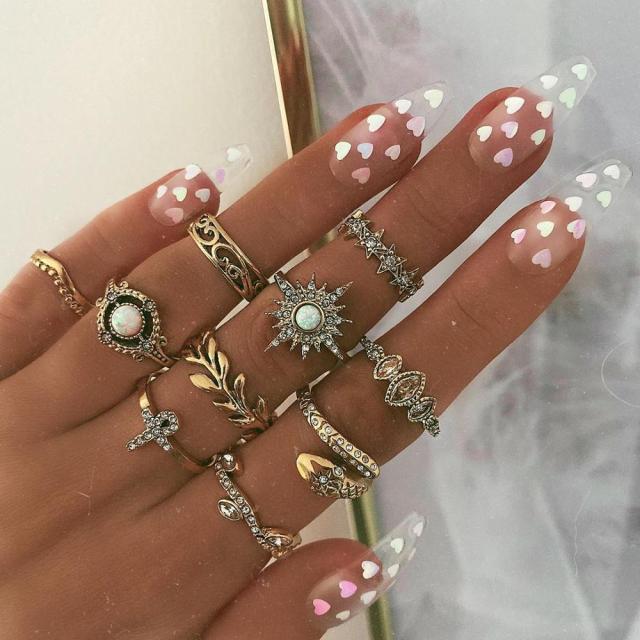 Fashion Crystal Gold color  Geometric Knuckle Rings set