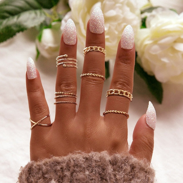 Fashion Crystal Gold color  Geometric Knuckle Rings set