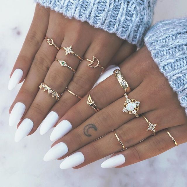 Fashion Crystal Gold color  Geometric Knuckle Rings set