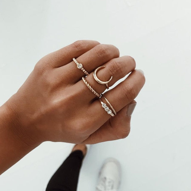 Fashion Crystal Gold color  Geometric Knuckle Rings set