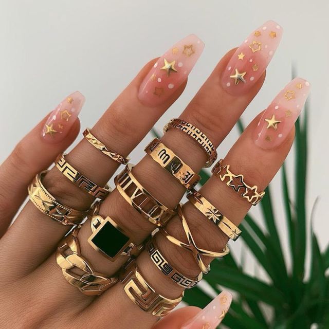 Fashion Crystal Gold color  Geometric Knuckle Rings set