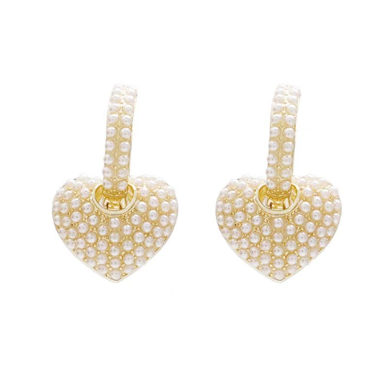 Celebrity Style Sweet Pearl Peach Heart Love Dangle Earrings For Woman