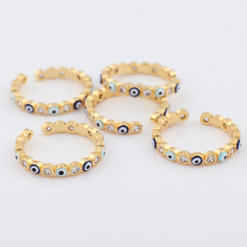 Bohemian Rainbow Evil Eye Rhinestone Filled Gold Rings