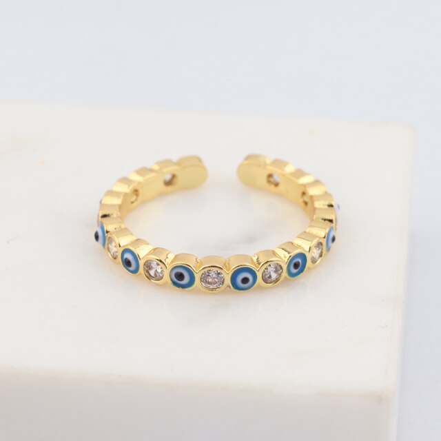 Bohemian Rainbow Evil Eye Rhinestone Filled Gold Rings