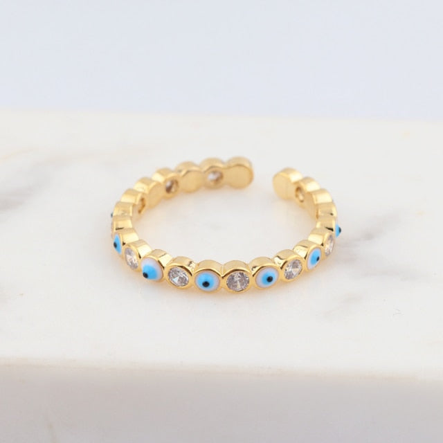 Bohemian Rainbow Evil Eye Rhinestone Filled Gold Rings