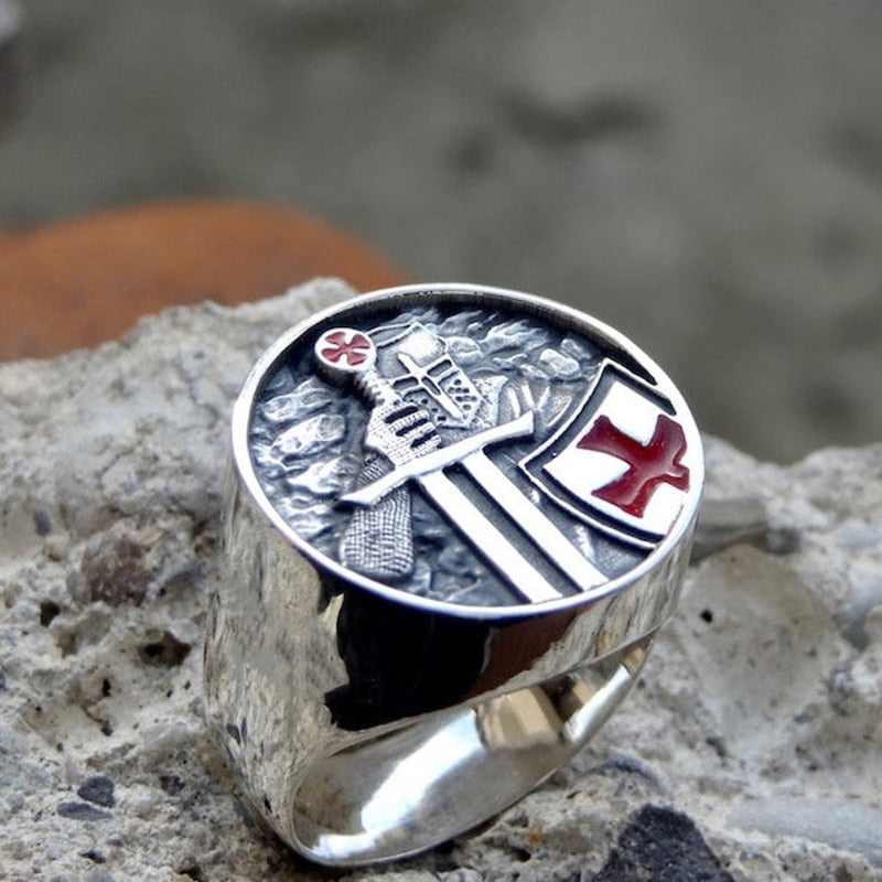 Mens Knights Templar Red Cross 316L Stainless Steel Rings for Men