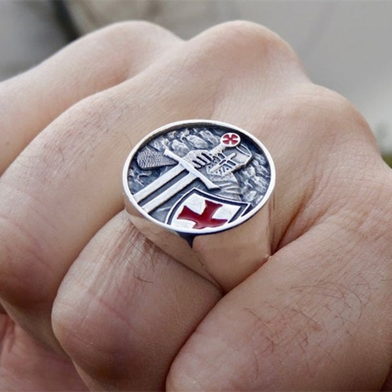 Mens Knights Templar Red Cross 316L Stainless Steel Rings for Men