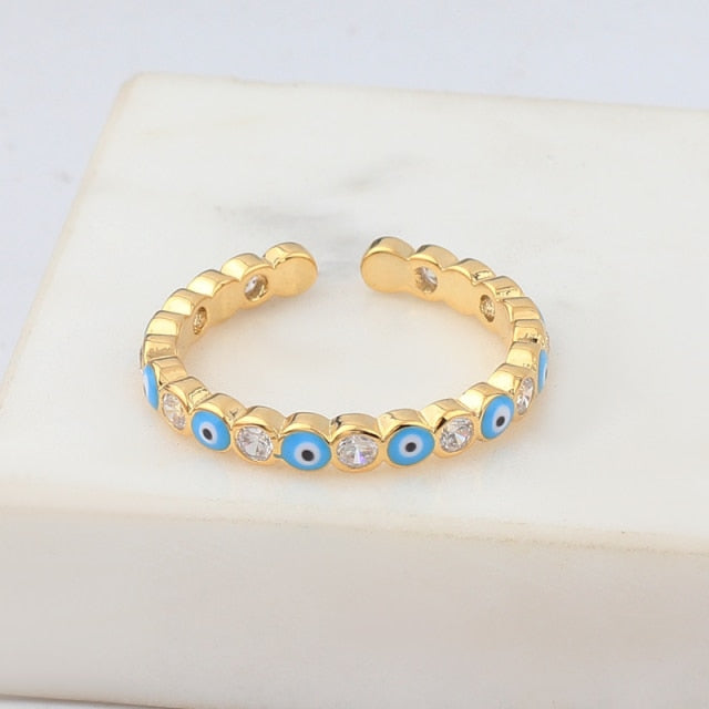 Bohemian Rainbow Evil Eye Rhinestone Filled Gold Rings