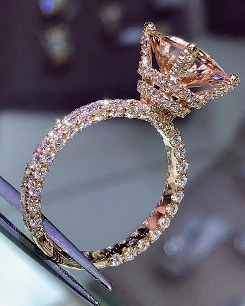 Luxury Fashion Rose Gold Filling Inlaid Zircon Crystal Wedding Rings