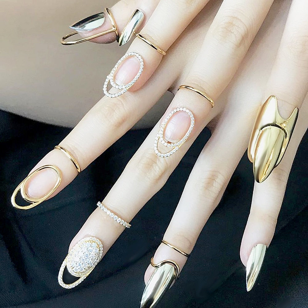 Gothic Metal Line Thin Nail Rings Daily Fingertip Protective Cover Trendy Ring