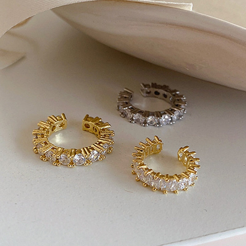 Gold Silver Color Full CZ Crystal Ear Cuff Clip on Earrings