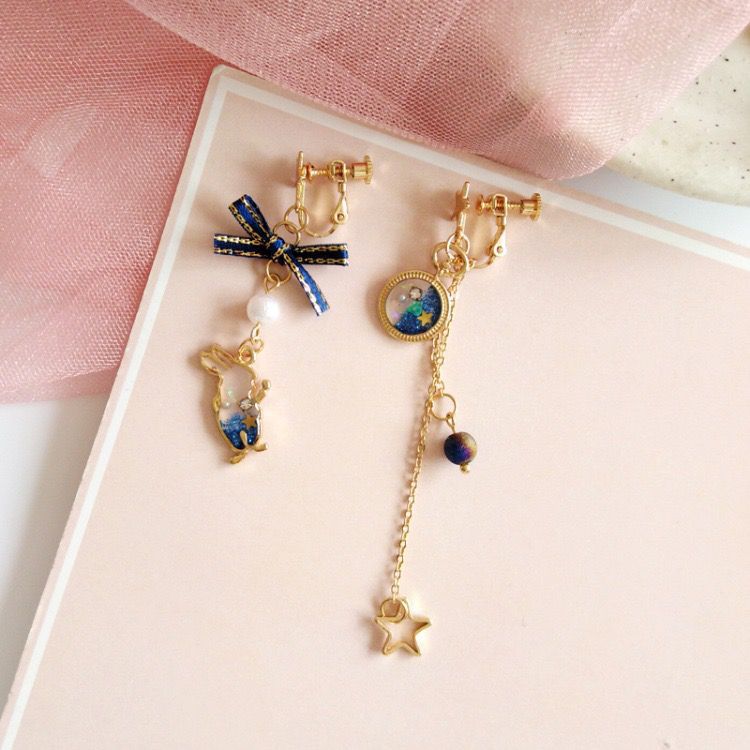 Japanese Style Cute Blue Rabbit Clip on Earring